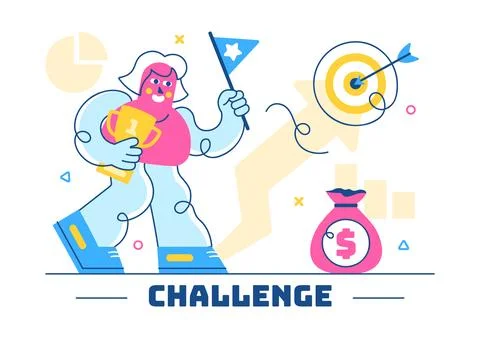 Challenge Vector Illustration Featuring a Businessman Running to the Top of.. 库存插图