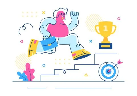 Challenge Vector Illustration Featuring a Businessman Running to the Top of.. 库存插图