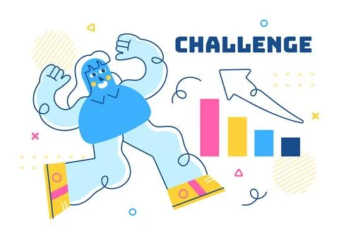 Challenge Vector Illustration Featuring a Businessman Running to the Top of.. 库存插图