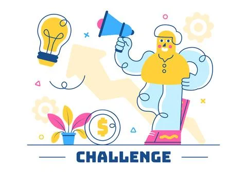 Challenge Vector Illustration Featuring a Businessman Running to the Top of.. 库存插图
