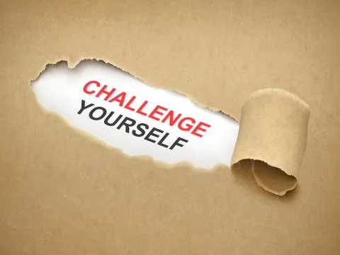 Challenge yourself words behind torn paper Stock Illustration