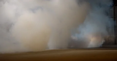 Challenger Races Through Smoke Stockbeeldmateriaal 60680651