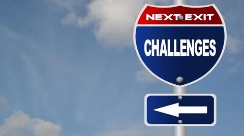 Challenges road sign with flowing clouds Stock Footage 40494444