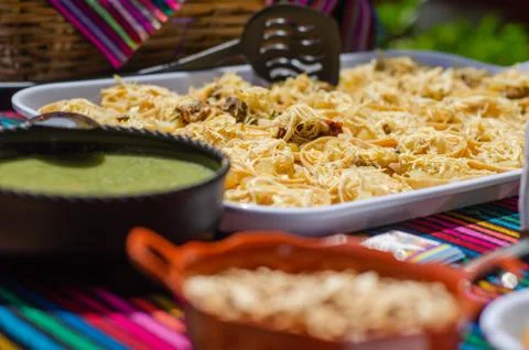 Chalupas served on a tray for a mexican buffet party Stock Photos