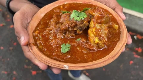 Chamaparan style handi mutton cooked in a hotel in Bihar Stock Footage 310093049