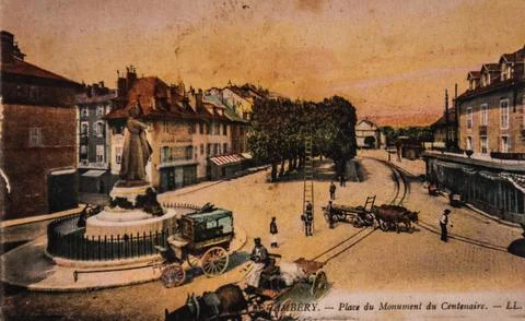 Chambery, centenary monument square, 1900 postcard Stock Illustration