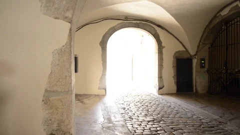 Chambery, pan left to right of ancient architecture details Stock Footage 80192402
