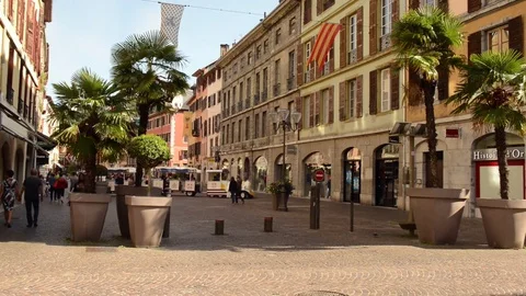 Chambery, panoramic view left to right of the pietonal street Stock Footage 80271777