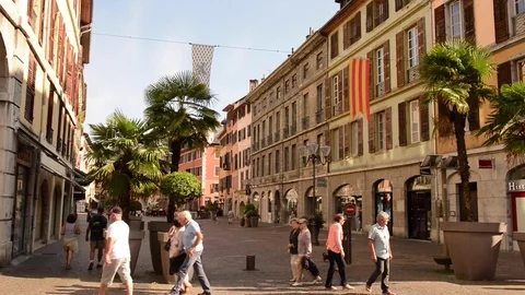 Chambery, panoramic view left to right of the main street Stock Footage 80287632