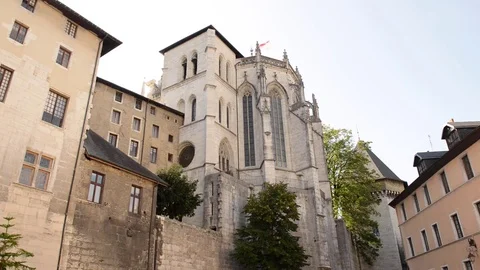 Chambery, panoramic view moving up from the square by the castle Stock Footage 80267740