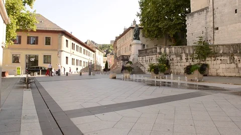 Chambery, panoramic view of the square by the castle Stock Footage 80270844
