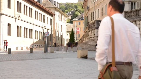 Chambery, people passing by on a pietonal square Stock Footage 80268475