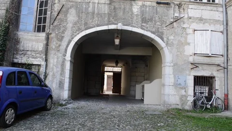 Chambery, tilt and pan view on ancient stone made building Stock Footage 80206048