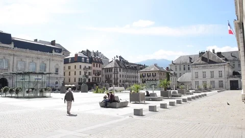 Chambery, view on one of the main squares of Chambery, France Stock Footage 80151765