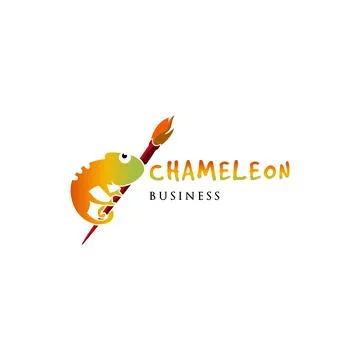 Chameleon and Brush Icon Logo Design Template Stock Illustration