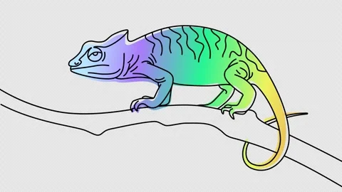 Chameleon crawling along a tree branch graphic animation. Alpha channel Stock Footage 262884657