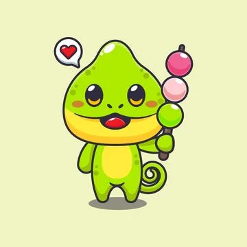 Chameleon eating dango cartoon vector illustration Stock Illustration