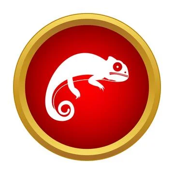 Chameleon icon in red circle with gold frame Stock Illustration