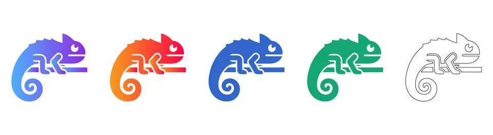 Chameleon Icon Set in Gradient and Line Art Styles Ilustração Stock