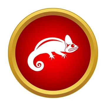 Chameleon lizard icon on round red button Stock Illustration