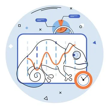 Chameleon Representing Adaptability and Data Analysis in a Modern Design Stock Illustration