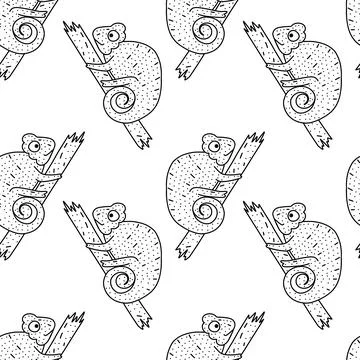 Chameleon seamless pattern on white background. Cute animal vector illustrati Stock Illustration