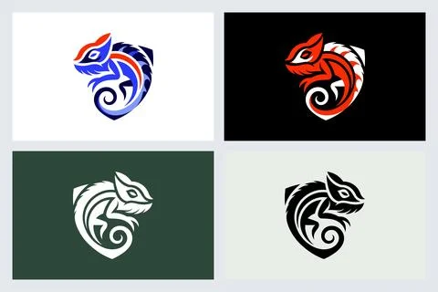 Chameleon Shield Logo Set Vector Illustration Stock-Illustration
