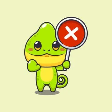 Chameleon with wrong sign cartoon vector illustration. Stock Illustration