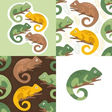 Chameleons seamless patterns and prints Stock Illustration