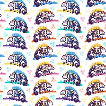 Chameleons skeletons seamless pattern Stock Illustration