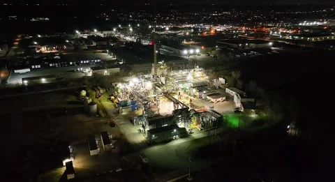 Chamical plant from drone at night Stock Footage 229575411