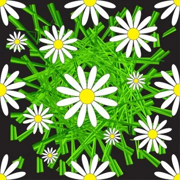 Chamomile and Grass Seamless Pattern Stock Illustration