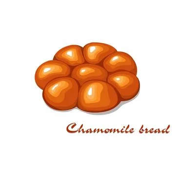 Chamomile bread in cartoon style. Loaf of bread of wheat flour dough. Organ.. Stock Illustration