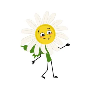 Chamomile character with happy emotion Stock Illustration