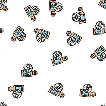 Chamomile drink homeopathy liquid vector seamless pattern 스톡 일러스트