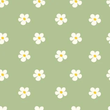 Chamomile floral seamless pattern on green background Stock Illustration