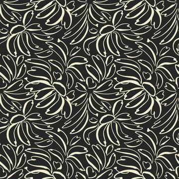 Chamomile floral seamless pattern. Hand drawn white ink paint brush stroke Stock Illustration