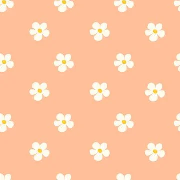 Chamomile floral seamless pattern on Peach Fuzz background Stock Illustration
