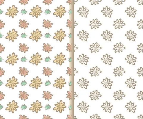 Chamomile floral seamless patterns, set of 2. Doodle cartoon graphic daisy Stock Illustration