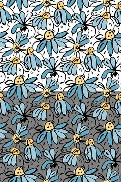 Chamomile floral vector seamless pattern. Hand drawn black ink brush stroke Stock Illustration