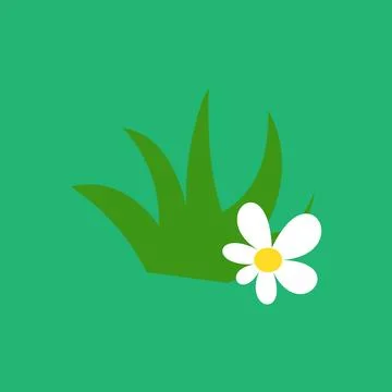 Chamomile flower on a green background. Grass and flower icon. Stock Illustration