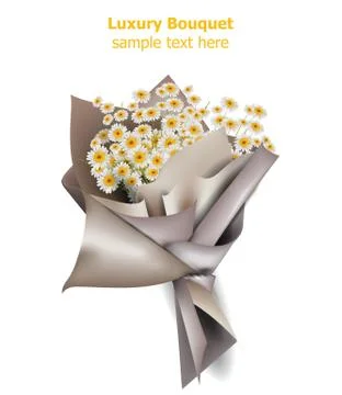 Chamomile flowers bouquet Vector. Spring background. Realistic 3d illustratio Stock Illustration
