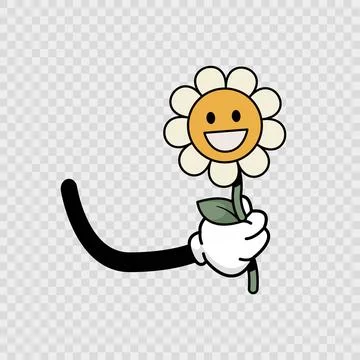 Chamomile flowers in character hand. Stock Illustration