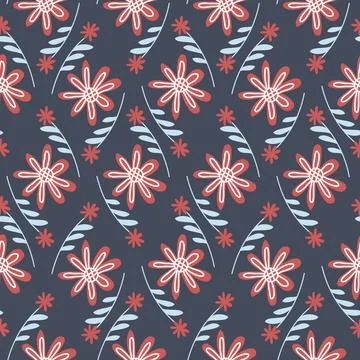 Chamomile flowers on dark background seamless pattern for textile and packagi Stock Illustration