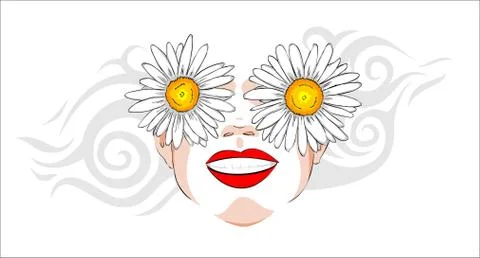 Chamomile flowers on her face Stock Illustration
