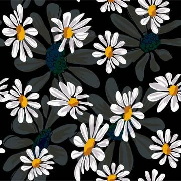 Chamomile flowers seamless pattern vector illustration eps 10. Stock Illustration