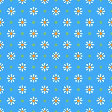 Chamomile geometric seamless pattern. Isolated daisy on blue background, abst Illustrazione stock