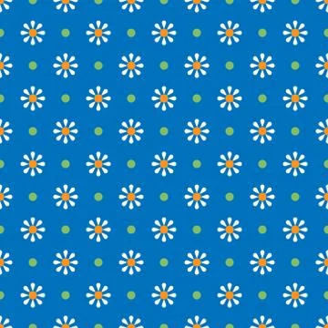 Chamomile geometric seamless pattern. Isolated daisy on dark blue background 스톡 일러스트