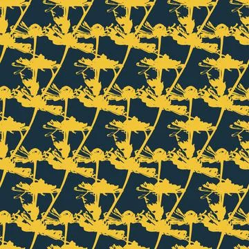 Chamomile helenium yellow flower seamless pattern dark background for textile Stock Illustration