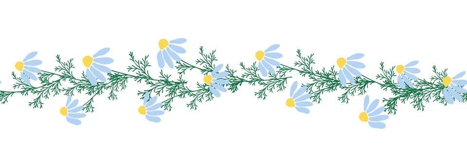 Chamomile horizontal border seamless pattern Stock Illustration